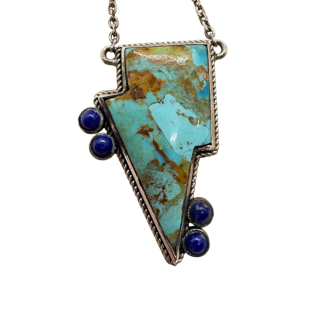 Hespera TRB Sterling Silver Kingman Turquoise Lapis Lightning Bolt Necklace